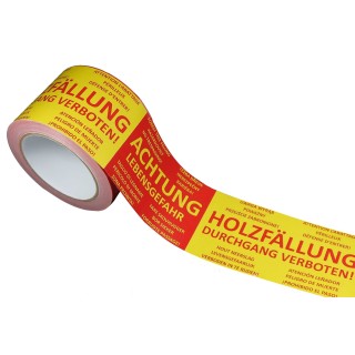 Absperrband ACHTUNG Holzfällung 9-sprachig 75mm 100m - 0,07 €/m