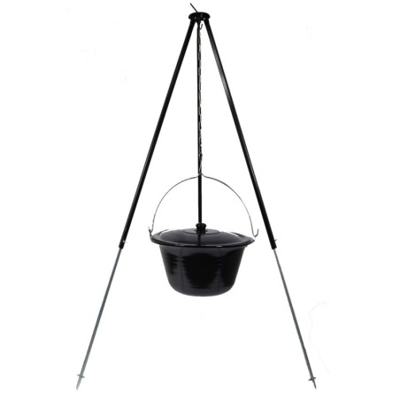 Gulaschkessel 6 L mit Deckel Emaille und Dreibein Teleskop 90 - 145 cm