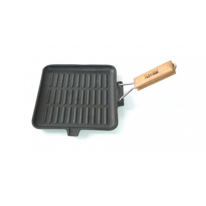 Grillpfanne Gußeisen mit einklappbarem Holzgriff 24 x 24cm